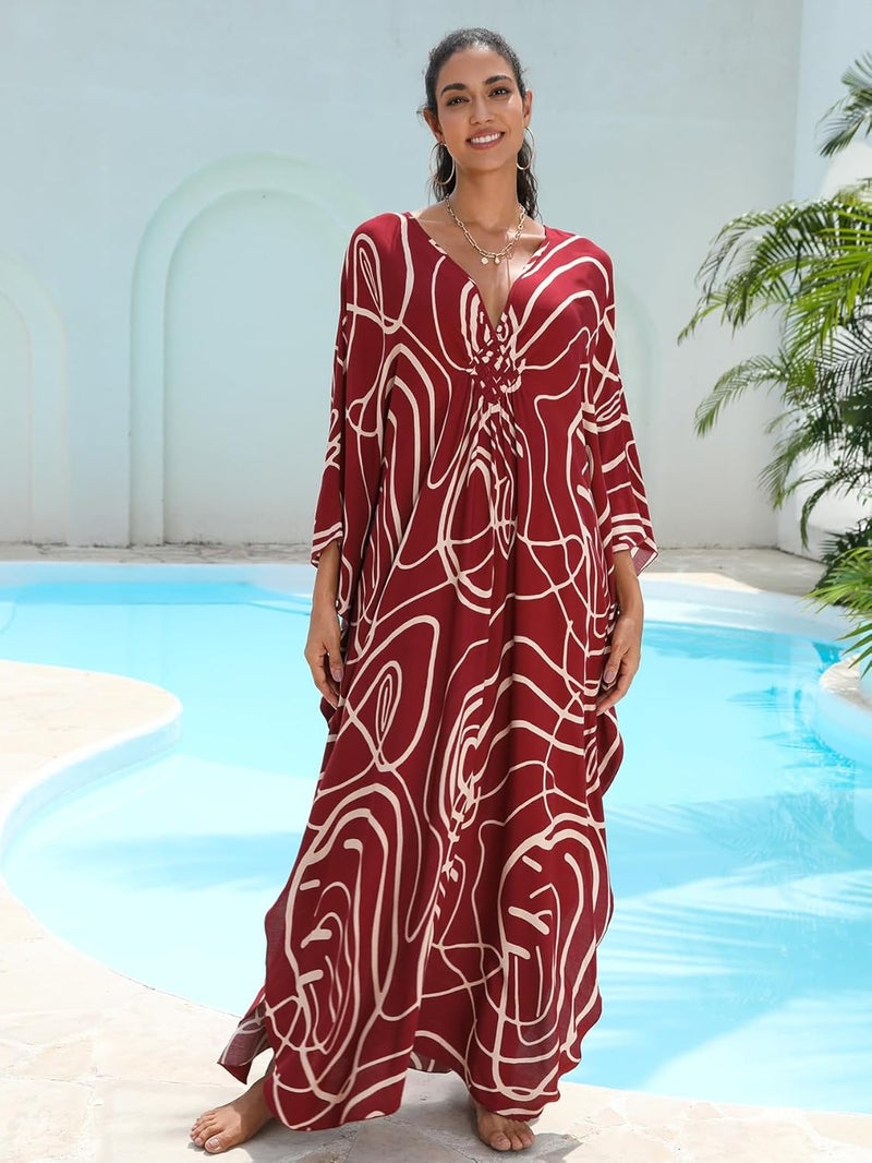 KEYLORTING Women's Plus Size Kaftan Dress – Plus Size Maxi Dress Moo Moos Beach Cover Up,Bathing Suit Cover-Up Loungewear - Image 3